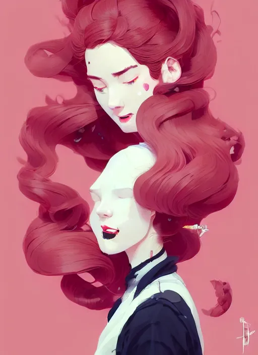 Prompt: highly detailed portrait of camber 2 with scarlet lips making a pogchamp face, poggers, photographic realistic background, ringlet hair by atey ghailan, by greg rutkowski, by greg tocchini, by james gilleard, by joe fenton, by kaethe butcher, gradient pink, black, cream and white color scheme, trending in instagram, award winning details