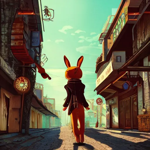 Image similar to Bad Bunny in Kino’s Journey (2003), award winning, trending on artstation, trending on cgsociety, highly detailed