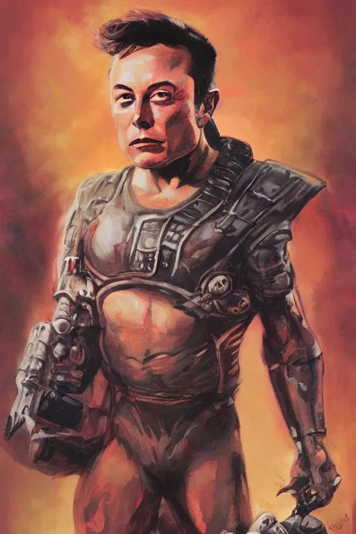 Image similar to chtulu elon musk in the style of frank frazetta