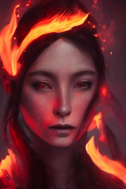 Prompt: a fancy portrait of a young Demon girl with her left eye in a coloured flame's by Greg Rutkowski, Sung Choi, Mitchell Mohrhauser, Maciej Kuciara, Johnson Ting, Maxim Verehin, Peter Konig, final fantasy , 8k photorealistic, cinematic lighting, HD, high details, atmospheric , trending on artstation