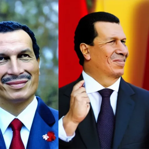 Image similar to spanish president pedro sanchez without a moustache wearing hugo chavez clothes