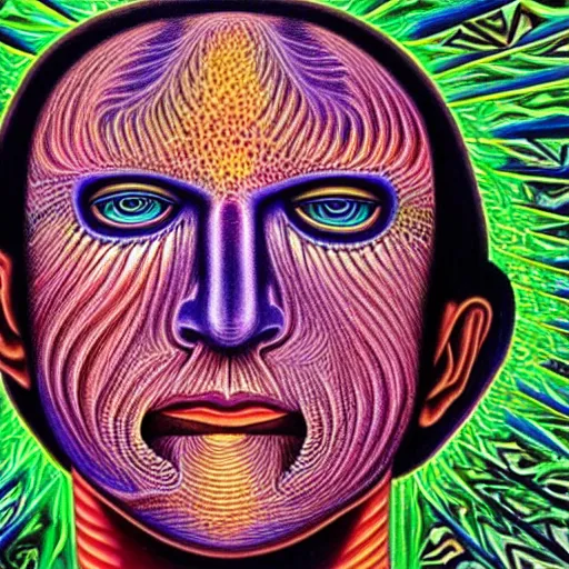 Prompt: Alex Grey painting of a migraine