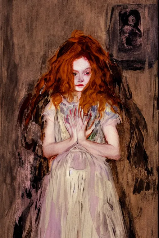 Image similar to portrait of sadie sink as delirium of the endless, the sandman by walter sickert, john singer sargent, and william open