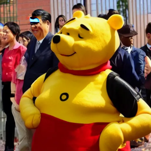 Prompt: Xi Jinping as Winnie the Pooh realistic cosplay full HD