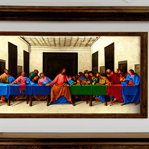 Prompt: a spray-paint graffiti art of The Last Supper by Da Vinci