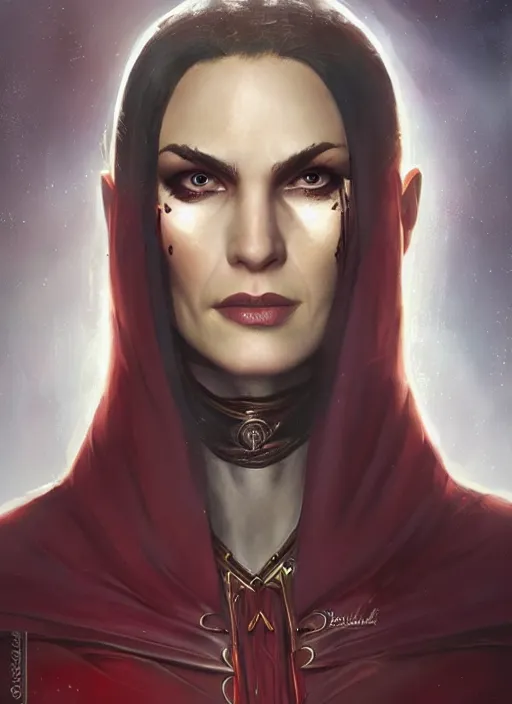 Prompt: A beautiful portrait of a Daria Strokous as Mord-Sith mistress Denna from The Legend of the Seeker TV series, vibrant color scheme, highly detailed, in the style of cinematic, artstation, Greg rutkowski