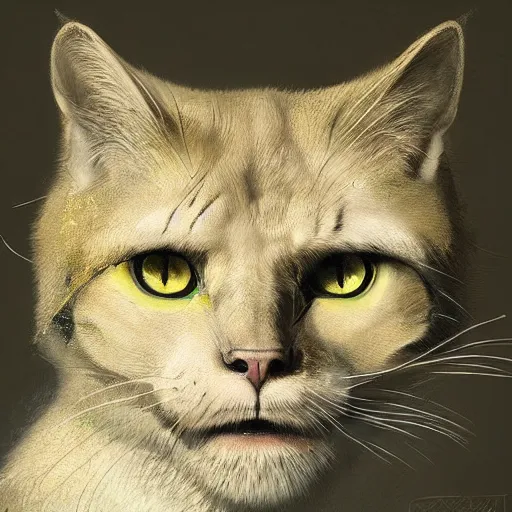 Image similar to portrait of an anthrophomorphic man cat,digital art,ultra detailed,ultra realistic,art by greg rutkowski