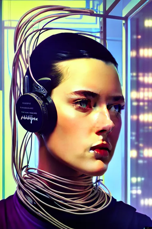 Prompt: photo of a programmer composed of wires at the monitor, realistic shaded lighting poster by ilya kuvshinov, magali villeneuve, artgerm, jeremy lipkin and michael garmash and rob rey