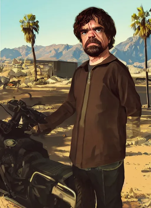 Prompt: peter dinklage in gta v, cover art by stephen bliss, artstation