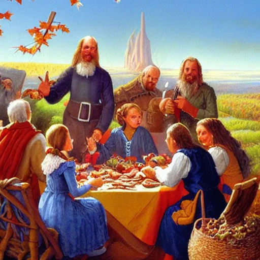 Prompt: the first Thanksgiving, Darrell K Sweet, artstation, digital art, johfra bosschartau