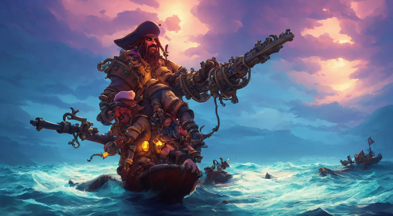 Prompt: pirates ghost ships in the ocean, volumetric lighting, fantasy art overwatch and heartstone Video game icon, 2d game art gta cover , official fanart behance hd artstation by Jesper Ejsing, by RHADS, Makoto Shinkai and Lois van baarle, ilya kuvshinov, rossdraws