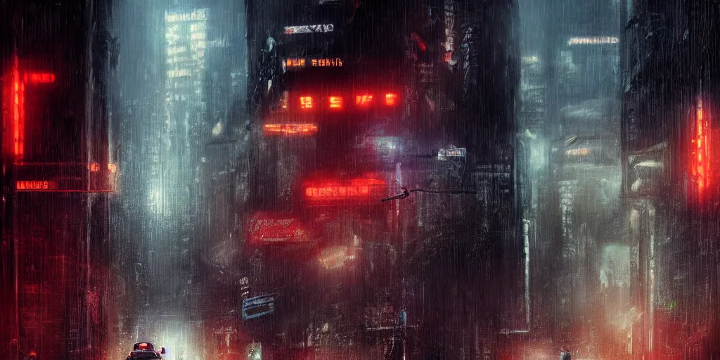 Image similar to digital art of clint eastwood, close look, in blade runner posing on a neon rainy vague street in headlights matte painting, concept art, detailed, photo realism