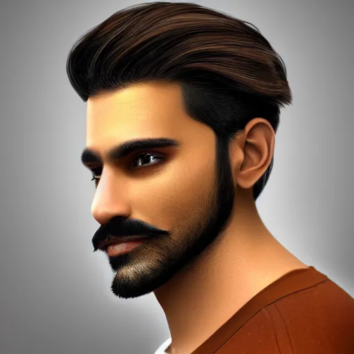 Image similar to the best brown male with short beard and mustache profile picture of 2 0 2 5, 4 k, beautiful gorgeous digital art, trending on artstation