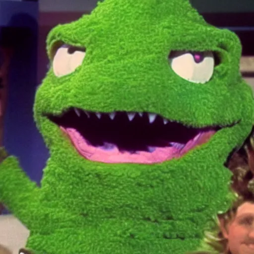 Image similar to Green Godzilla on Barney and Friends