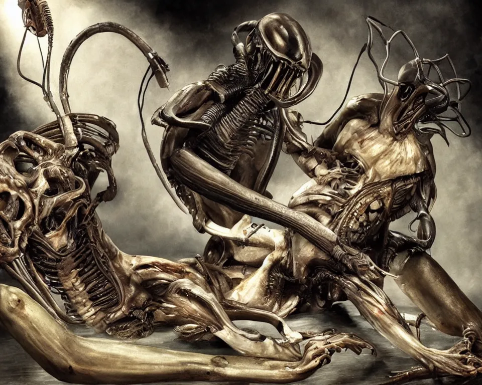 Image similar to a xenomorph performin surgery on a dead fish