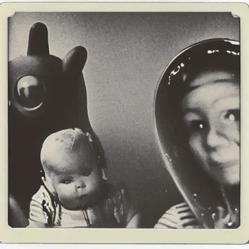 Image similar to polaroid photograph of aliens visiting earth, 1 9 5 0