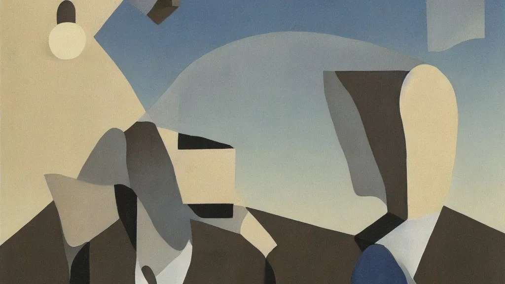 Image similar to abstract primitivism minimalism art painting, lines, forms, shapes, in style ofrene magritte