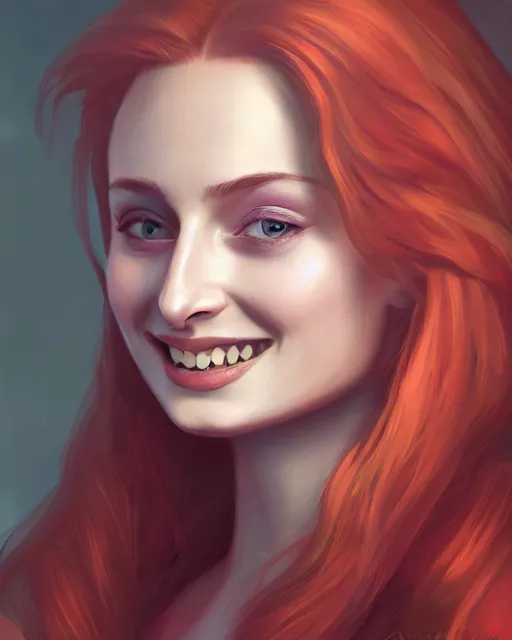 Prompt: a stunning portrait of sophie turner as a communist, smiling, closeup, digital art, by ross tran, by angel ganev, highly detailed, trending on artstationhq