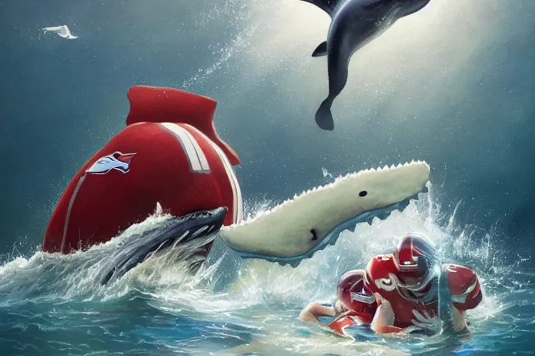 Image similar to a whale who loves patrick mahomes and the nfl by greg rutkowski, rossdraws, gil elvgren, enoch bolles, anime, very coherent