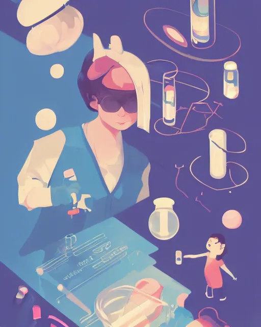 Image similar to a little girl is doing a science experiment. clean cel shaded vector art. minimalist illustration art by lois van baarle, artgerm, helen huang, petros afshar, sachin teng by makoto shinkai and ilya kuvshinov, rossdraws