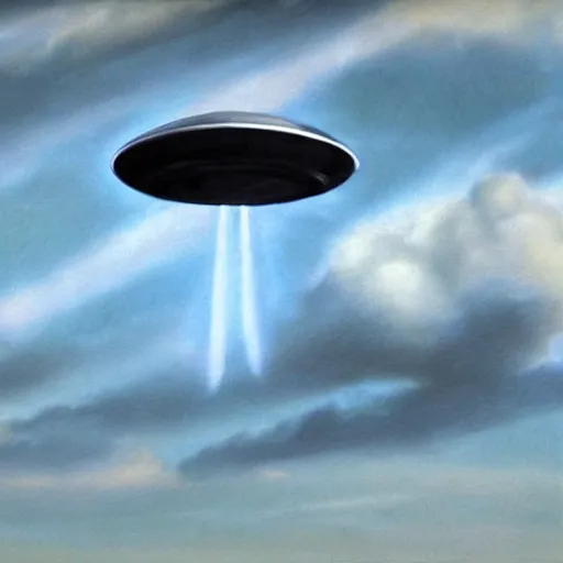 Image similar to ufo seen in the sky, cloudy, hyperrealist, very detailed,