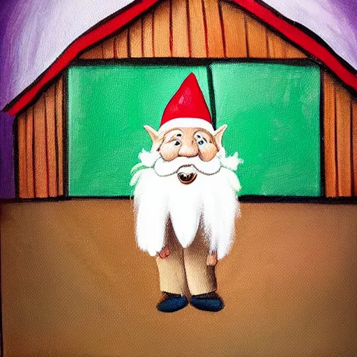 Prompt: a painting of a gnome in a barn, in the style of jenny nyström