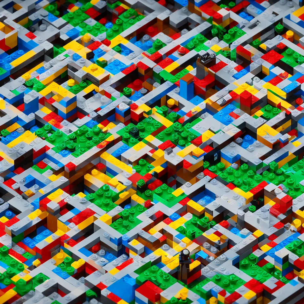 Image similar to wimmelbilder maze made of lego, isometric, octane render, Lego Island, unreal engine