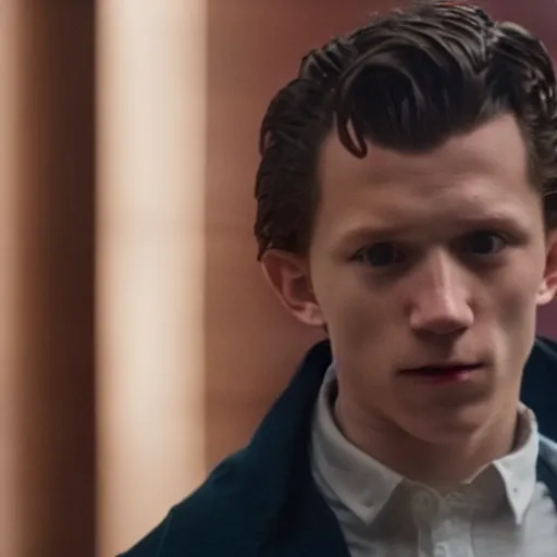 Image similar to tom holland as a rough dirty old man with a scruffy beard in a dark blue trenchcoat as the new doctor who, cinematic, volumetric lighting, f 8 aperture, cinematic eastman 5 3 8 4 film, photorealistic