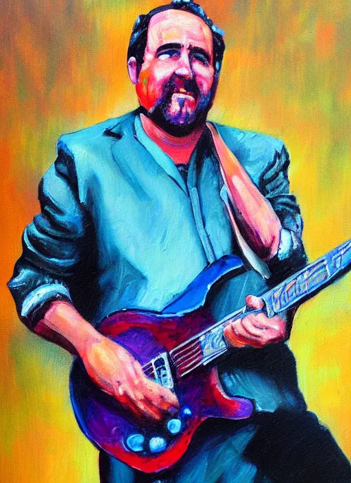 Prompt: oil painting of roy buchanan, vibrant colors, highly derailed, sebastian kruger style caricature