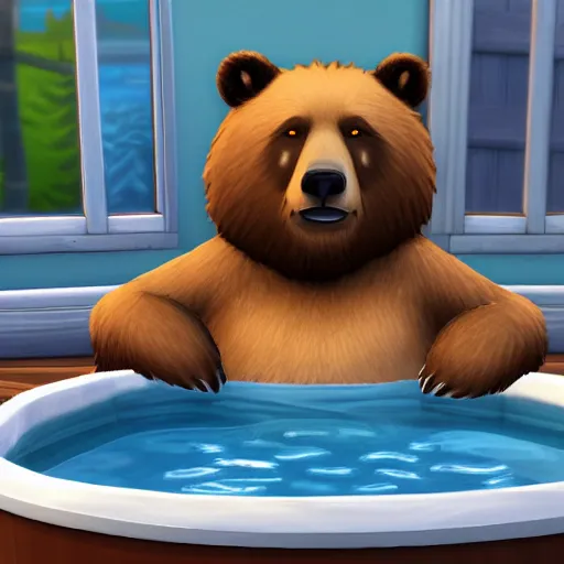 Prompt: a bear in jacuzzi, the sims 4 oil panting