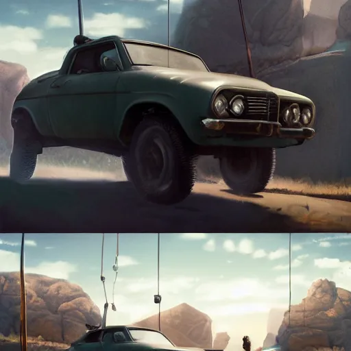 Image similar to rocky lifting a car, matte painting, art concept, unreal engine, by aenaluck, digital painting, artstation, concept art, smooth, sharp focus ilustration hq