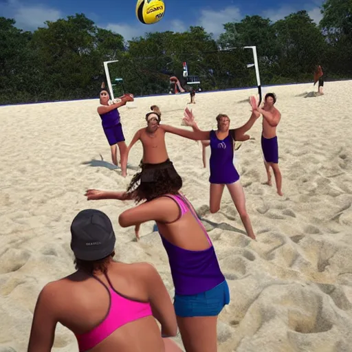 Prompt: the most authentic beach volleyball game.