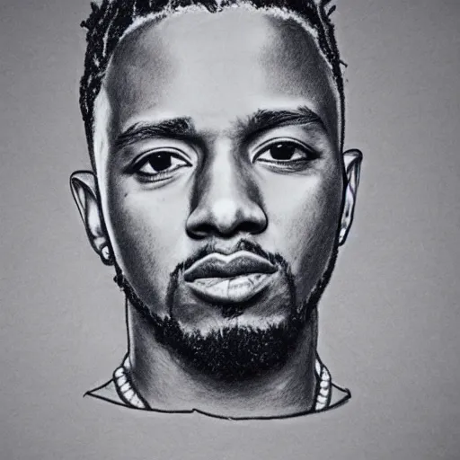 Image similar to highly detailed pencil sketch of Kendrick Lamar, 8k