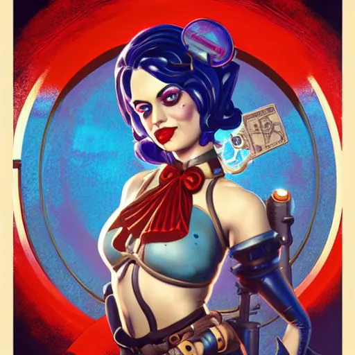 Image similar to bioshock steampunk portrait of harley quinn in bikini, Pixar style, by Tristan Eaton Stanley Artgerm and Tom Bagshaw.