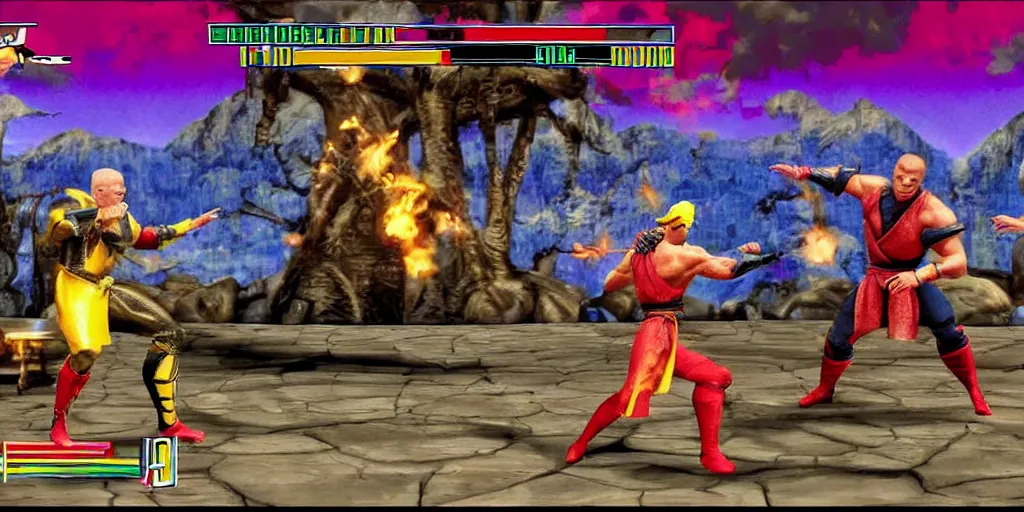 Prompt: mortal kombat match on the pit stage between bing crosby and frank sinatra, 1 6 bit graphics, detailed