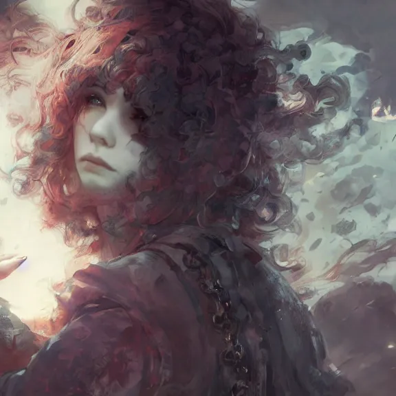 Image similar to christina hendricks!!! goth, tankoban, 4 k, tone mapping, akihiko yoshida, james jean andrei riabovitchev marc simonetti, yoshitaka amano, long hair, curly, h. hydrochaeri