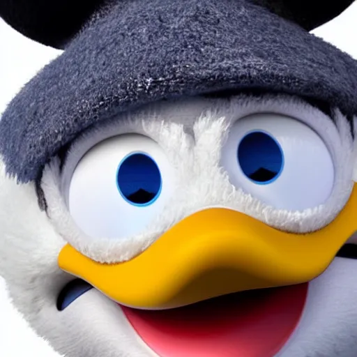 Image similar to Studio photo of Donald Duck as a living being, hyper-realistic close-up professional shot