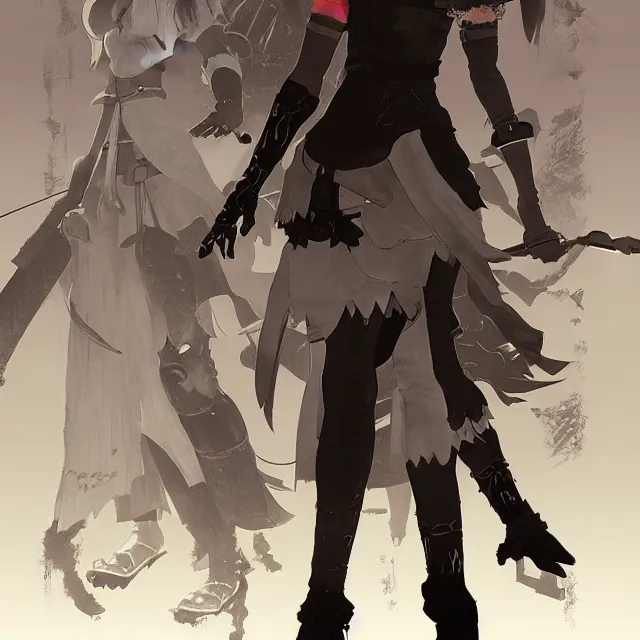 Prompt: Nier illustrated by Akihiko Yoshida, concept art, artstation