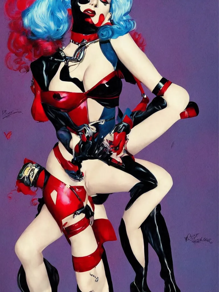 a beautiful pinup art of lady gaga as harley quinn,, Stable Diffusion