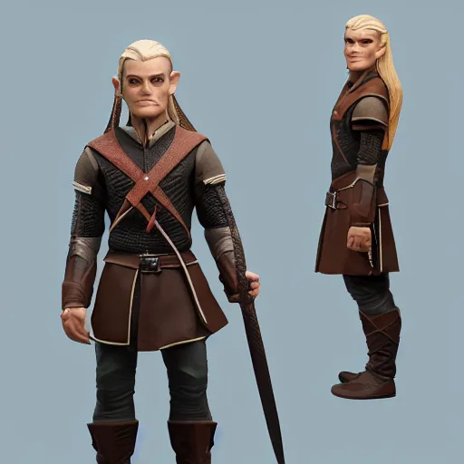 Image similar to Legolas as a figurine, rendered in Maya, V-Ray, 8k, studio, light, artstation