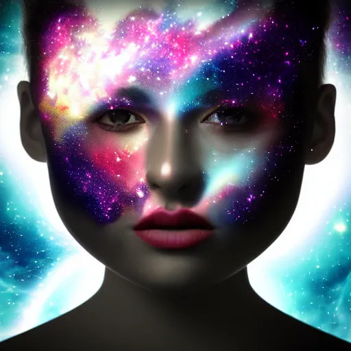 Prompt: woman made of nebula in space with hubble background, vray, 5 5 mm