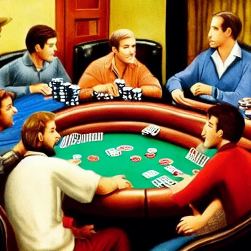 Prompt: friends playing poker