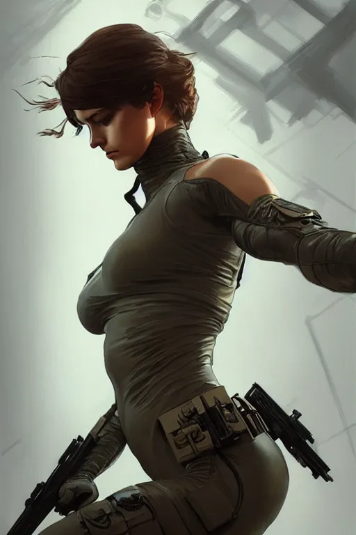 Image similar to quiet from metal gear solid, intricate, elegant, dynamic pose, highly detailed, digital painting, artstation, concept art, matte, sharp focus, illustration, art by Artgerm and Greg Rutkowski and Alphonse Mucha