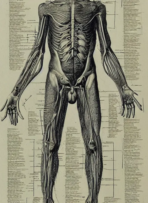 Prompt: “ a print of a medical textbook diagram of a mutated humanoid by max klinger, extremely detailed ”