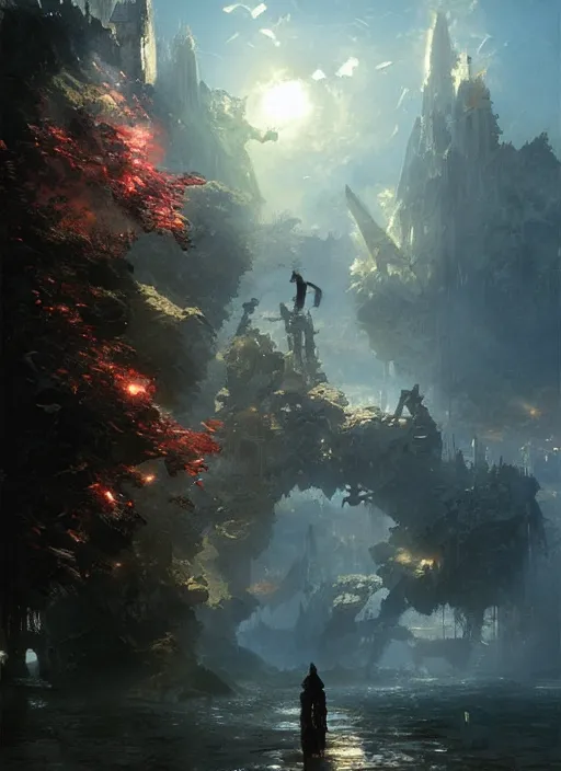 Image similar to 4k , art by greg rutkowski, art by craig mullins, art by thomas kincade, art by Yoshitaka Amano