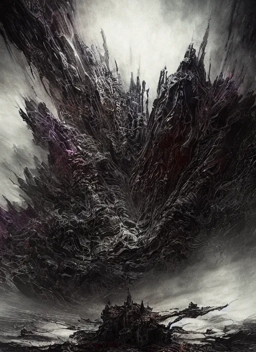 Prompt: an explosion of fractals, dark colors, sinister atmosphere, dramatic lighting, cinematic, establishing shot, extremely high detail, photo realistic, cinematic lighting, pen and ink, intricate line drawings, by Yoshitaka Amano, Ruan Jia, Kentaro Miura, Artgerm, post processed, concept art, artstation, matte painting, style by eddie mendoza, raphael lacoste, alex ross