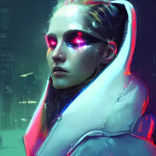 Image similar to detailed side profile portrait Neon Girl, cyberpunk futuristic neon, reflective puffy coat, by Ismail inceoglu dragan bibin hans thoma greg rutkowski Alexandros Pyromallis Nekro Rene Maritte Illustrated, Perfect face, fine details, realistic shaded, fine-face, pretty face, 8k, UHD, ray tracing