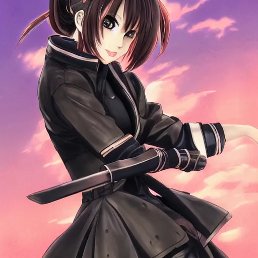 Prompt: portrait of a beautiful! alluring anime woman wearing a 2 0 3 0's stained dirty torn japanese school uniform, gorgeous face, leather bomber jacket, katana scabbard, realistic, hyper detailed, dynamic action poses, concept art, jojo's bizarre adventure, in style of hirohito araki, chiaroscuro, anime aesthetic