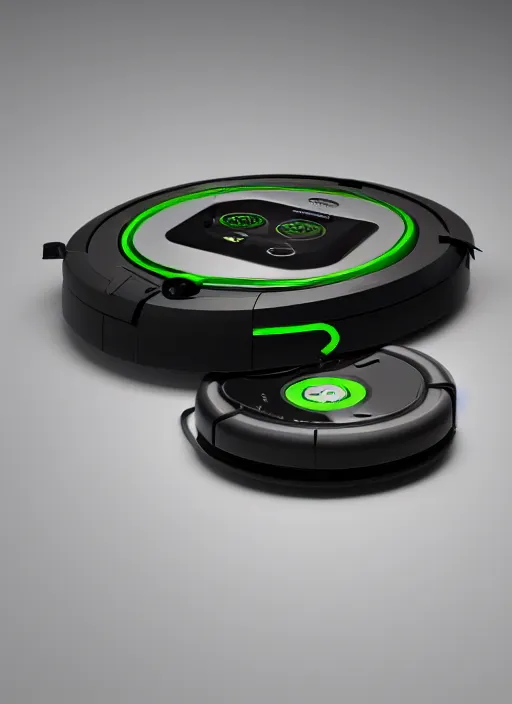 Image similar to A robot roomba standing on its own mechanical limbs, professional 3D render, studio quality, octane render