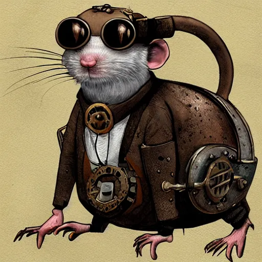 Prompt: a rat with steampunk googles, by Ian McQue